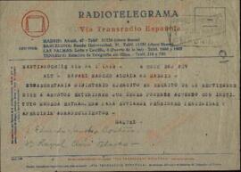 Vapor Uruguay. Sancho Contreras, Eduardo. Telegrama de Raquel Claro Velasco (esposa) para Rafael Sancho Contreras (hermano). Madrid, 2 diciembre 1942