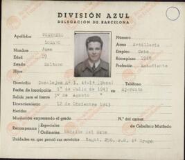 Guerrero Lozano, Juan. Certificado de Identidad de la Delegación de Barcelona de la División Azul, 1944