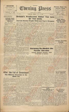 Evening Press. Guernsey, 17 julio 1942. "La producción británica o muy tarde o muy pequeña."