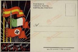 Postal Franquista de la Guerra Civil Española, alusiva a la colaboración italo-germana con los nacionales, c. 1936