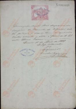 ¿Alonso Recuero, Silvestre? Despacho de teniente de infantería, 1887