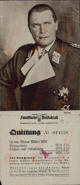 "Halsblatt de Frankfurt. Factura. Frankfurt, marzo 1938"