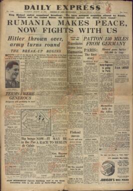 "Daily Express", 24 de Agosto de 1944, "Rumania Hace las Paces, Ahora Combate a Nuestro Lado".