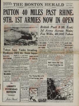 "The Boston Herald", 26 de Marzo de 1945. "Patton, 40 millas más allá del Rin."