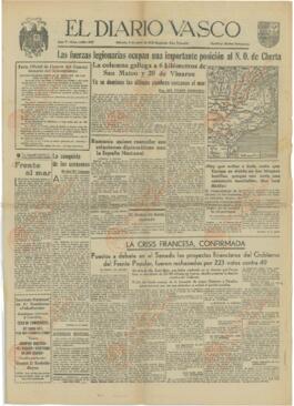 El Diario Vasco. "Las fuerzas legionarias ocupan una importante posicional N.O. de Cherta". San Sebastián, 9 abril 1938