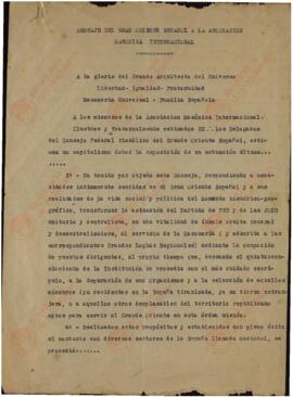 "Mensaje del Gran Oriente Español a la Asociación Masónica Internacional". Valle del Sena, 10 marzo 1939(Masonería. Martínez Barrios)