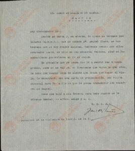 Vapor Uruguay. Sancho Contreras, Eduardo. Carta a Rafael Sancho (hermano). Barcelona, 26 diciembre 1939