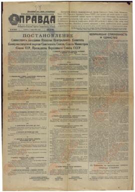 "Pravda" (Stalin Post-Mortem). 7 de Marzo de 1953