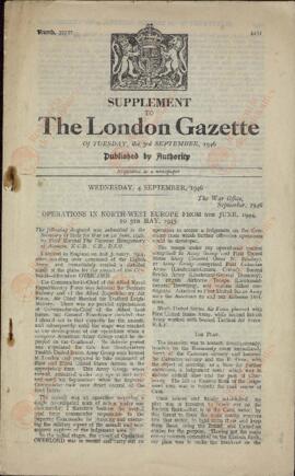 Suplemento de La Gaceta de Londres. 3 septiembre 1946. "Operaciones en el noroeste de Europa desde el 6 de junio de 1944 al 5 de mayo de 1945"