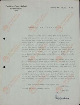 Pappenheim Von, Friedrich Karl. "Legación alemana. ¡Querido señor Falkenstern! 27 febrero 1943"