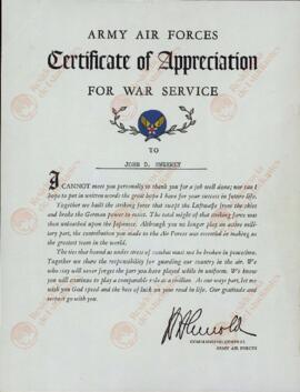 WWII Documentos oficiales del Ejército del Aire de EE.UU.