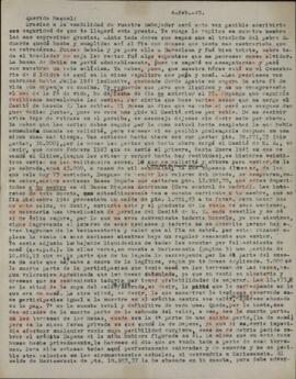 Vapor Uruguay. Sancho Contreras, Eduardo. Carta de Raquel Claro Velasco (esposa) a Rafael Sancho Contreras, conde de Montalvo (hermano). 4 febrero 1945