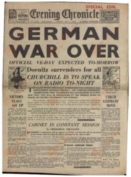 "Evening Chronicle", 7 de Mayo de 1945, "Terminada la Guerra en Alemania"