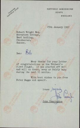 Cunningham, John. "Carta a Robert Wright". 25 enero 1962