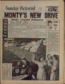 Sunday Pictorial, "La nueva unidad de Monty. Sicilia: 110.000 prisioneros". 25 de Julio de 1944
