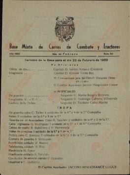 Informe de la Base Mixta de Carros de Combate y Tractores, Nº 50. Febrero de 1950