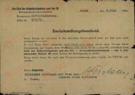 Nikodemus, Seelinger. "Reich Alemán / Carné de desplazado". Posen, 8 junio 1944