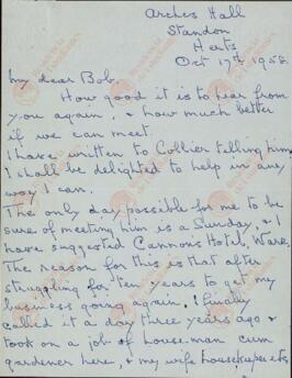 Leman. Carta a Robert Wright, 17 octubre 1958