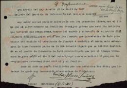 Iglesias Gutiérrez, José. Solicitud de su esposa y respuesta del "Gobierno de Euzkadi / Defensa", acerca de su paradero. Bilbao, 28 abril 1937