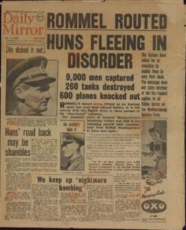 "Daily Mirror", 5 de Noviembre de 1942, "Rommel Rodeado: Los Hunos se Escapan en Desorden".