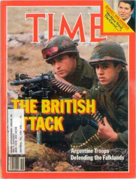 "Time", 10 de Mayo de 1982: "El ataque británico: Tropas argentinas defendiendo la Falklands"