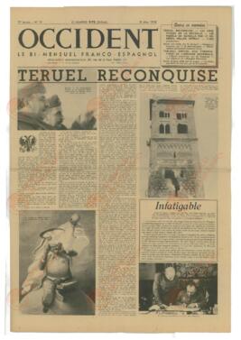 Periódico: Occident. Le bi-mensuel Franco-Espagnol. "Teruel Reconquiste". 10 Marzo 1938 (Guerra de España)