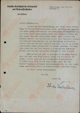 Lochenhausen, von. "Sociedad alemana para la política y las ciencias. ¡Querido Falkenstern! 25 marzo 1944"