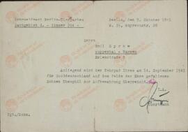 "Departamento militar del censo Berlín - Tiergarten. Theophil Syrow. 9 octubre 1941"