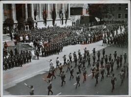 Mussolini, Benito. Ciano, Galeazzo. Serrano Súñer, Ramón. Desfile de la Legión. Roma, 16 julio 1939