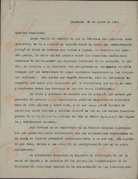 Borbón, Juan de. Carta a Romanones. Lausanne, 29 junio 1943 (Monarquía y Estado Democrático).
