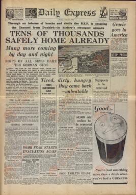Daily Express. Viernes, 31 Mayo 1940 . (Dunkerque) "Cientos de miles ya están a salvo en casa"
