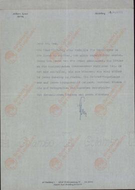 Speer, Albert. "Cartaa al Sr. Gex sobre premios artísticos en el periodo nazi. 22 abril 1971"