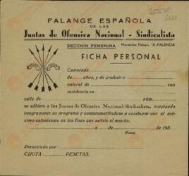 Falange española de las Juntas de Ofensiva Nacional - Sindicalista. Ficha personal