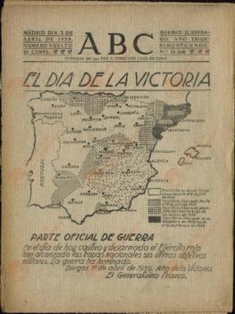 "ABC". Madrid, 2 abril 1939. Portada: El día de la victoria