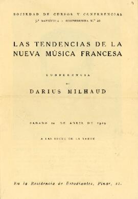 Conferencia de Darius Milhaud, "Las tendencias de la nueva música francesa", 20 de abril de 1929