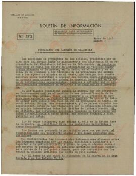 "Preparando una Campaña de Calumnias". Boletín de información Nº 573. Embajada Alemana en Madrid, Marzo de 1945.