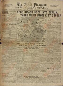 The Times Picayune, 22 de Abril de 1945.  "Los rojos arrasan Berlín.