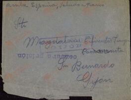 Carta con sobre sometida al control de censura de una prisión, con dibujo del remolcador Plutón en el puerto de Avilés y del barco Sabugo, Gijón, 9 de julio de 1938.