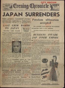"Evening Chronicle", 10 de Agosto de 1945, "Japón se Rinde"