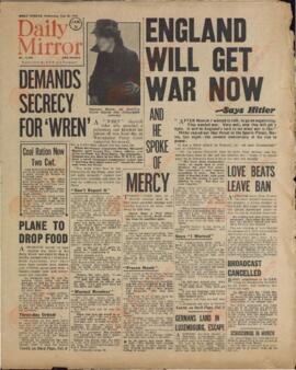 Daily Mirror. Miércoles 31 enero 1940. "Inglaterra irá ahora a la guerra"