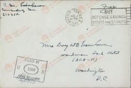 Dwight David "Ike". Sobre enviado a su esposa Mamie Eisenhower. 8 agosto 1942