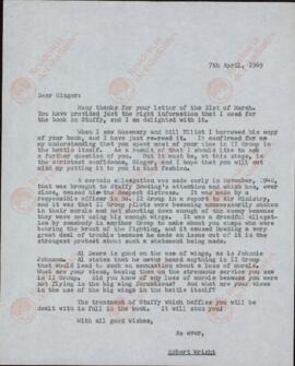 Wright, Robert. Carta a "Ginger" (James Lacey). 7 april 1969