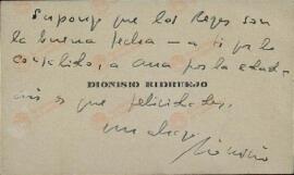 Ridruejo, Dionisio. Tarjeta de visita con escrito hológrafo