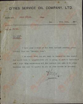Dtor. Cities Service Oil Company, Ltd. a Mr. Shaw. 30 junio 1937