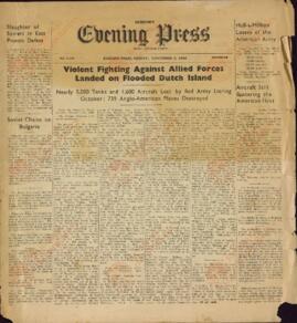 Evening Press. Guernsey. 3 noviembre 1944. "Violentos combates contra las fuerzas aliadas. Desembarco en una isla holandesa inundada."