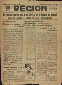 Región "El enemigo sufre otra gran derrota en el Frente de Teruel, nueve aviones rojos fueron derribados". 14 mayo 1938