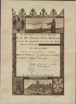 Diploma de Alférez Provisional del Sr. Don Pedro Peñaranda Mendizábal. Burgos, 19 de Marzo de 1939