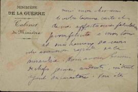 Millerand a Gamelin. Gabinete del Ministro de la Guerra a Gamelin