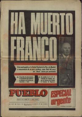 Pueblo: "Ha muerto Franco". Jueves 20 noviembre 1975