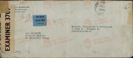 Sobres enviados desde EE.UU. a Checoslovaquia pasados por censura militar. 1941